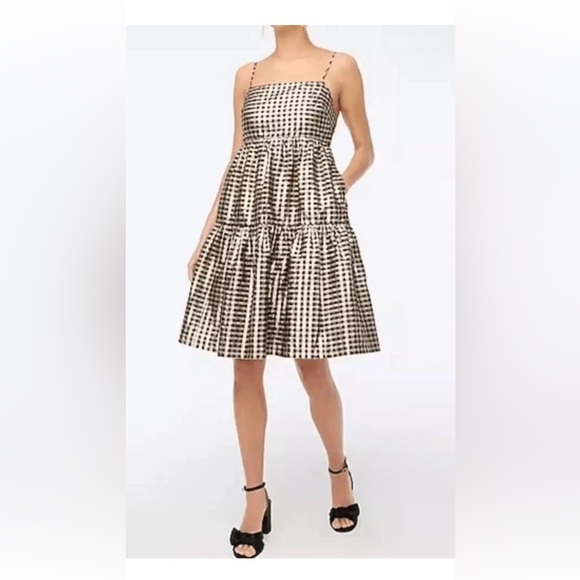 J. Crew Factory Black and Gold Metallic Checkered Mini Dress - Picture 1 of 9
